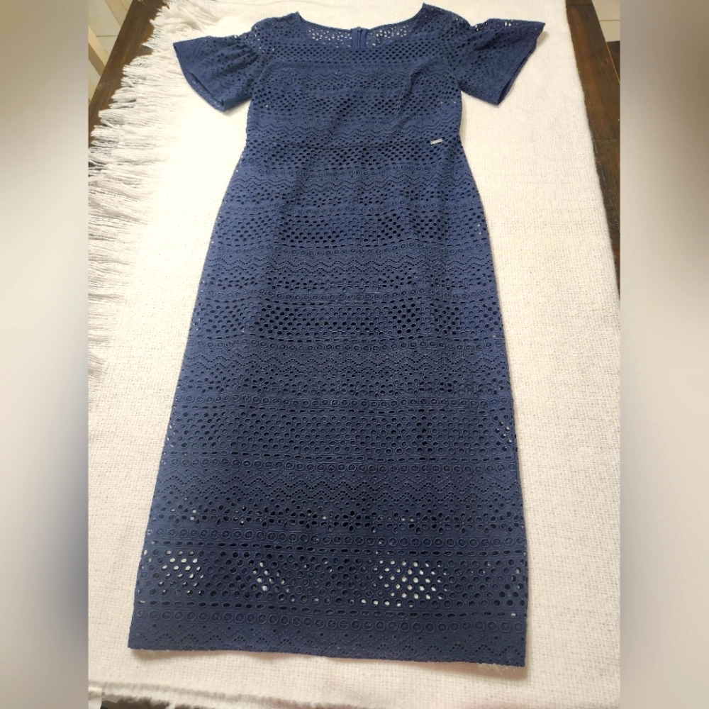 Armani Exchange Navy Midi Eyelet Dress Size 6